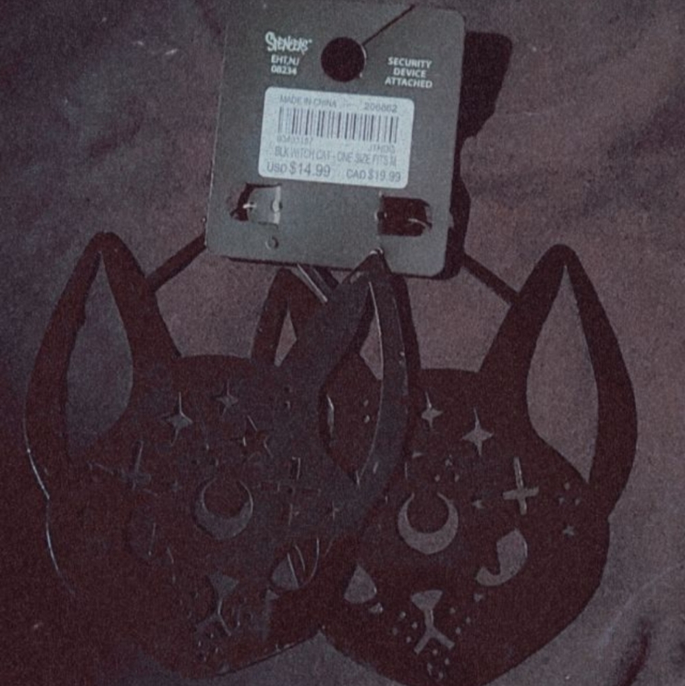 Goth black cat earrings